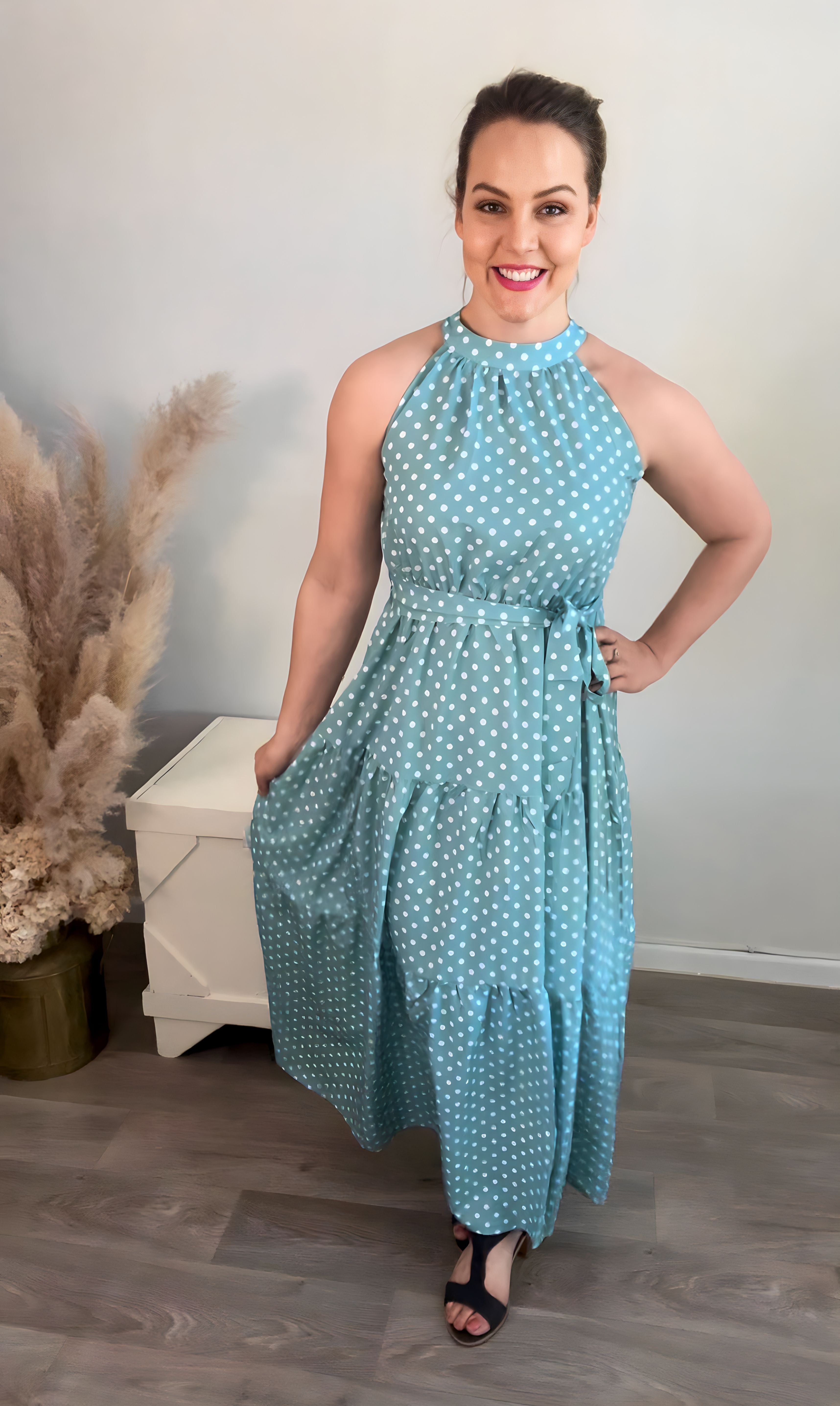 Dashing Dots Maxi Dress in Turquoise